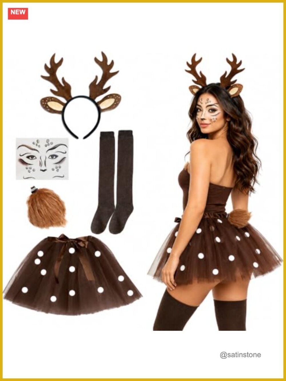 Deer Costume Set 5 Piece Reindeer Cosplay Halloween Dress Up